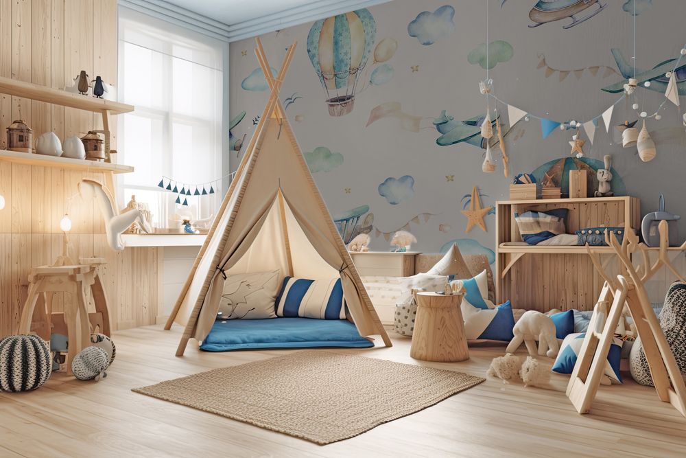 Illustration with Fancy Sky Scene photowallpaper Wallpassion