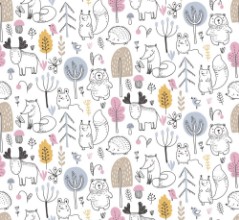Pattern with Colored Forest Animals photowallpaper Wallpassion