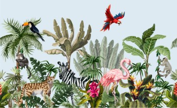 Tropical Animals with Blue photowallpaper Wallpassion