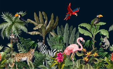 Tropical Animals against Black photowallpaper Wallpassion
