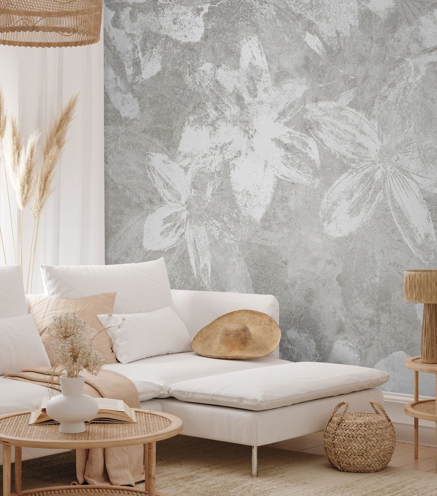 Flowers on the Old White Wall photowallpaper Wallpassion