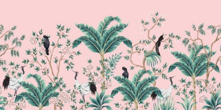 Birds in the Jungle against Pink photowallpaper Wallpassion