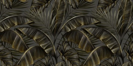 Drawing of Dark Palm Leaves photowallpaper Wallpassion