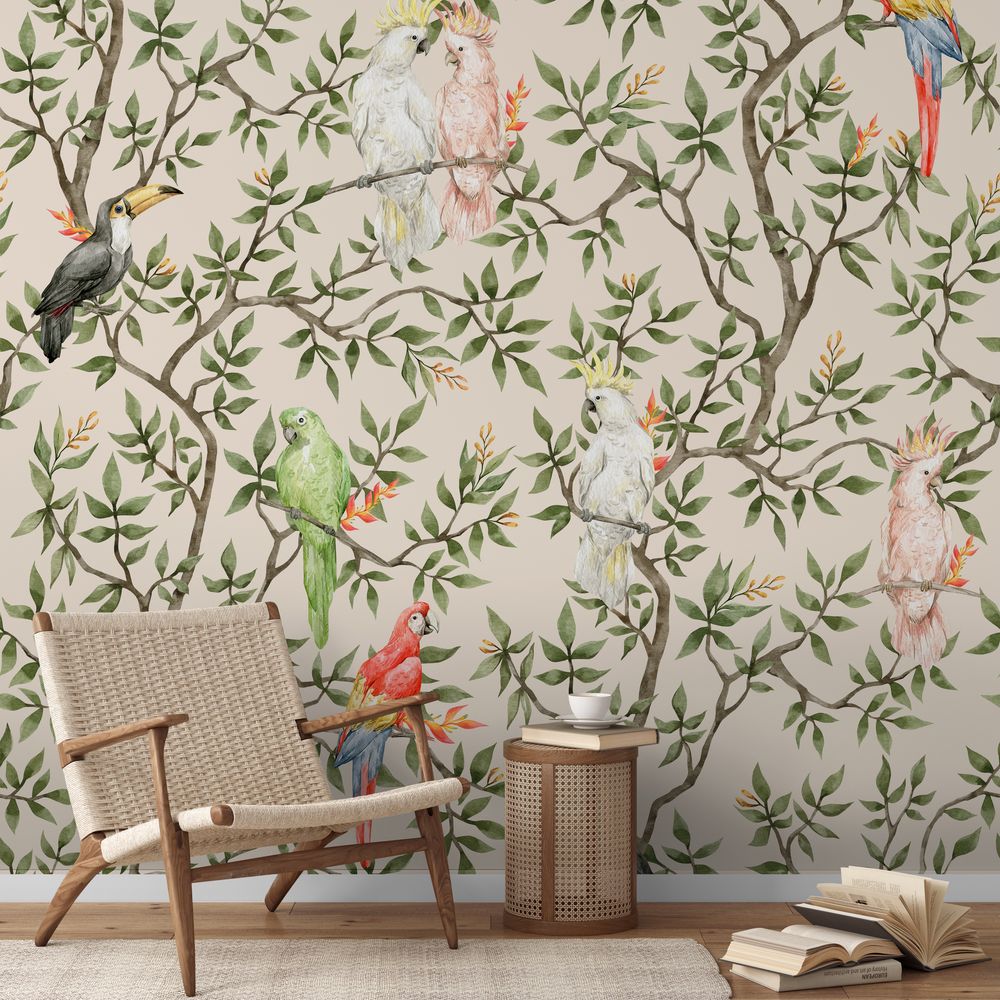 Vintage Pattern with Parrots photowallpaper Wallpassion