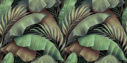 Illustration with Tropical Leaves in the Jungle photowallpaper Wallpassion