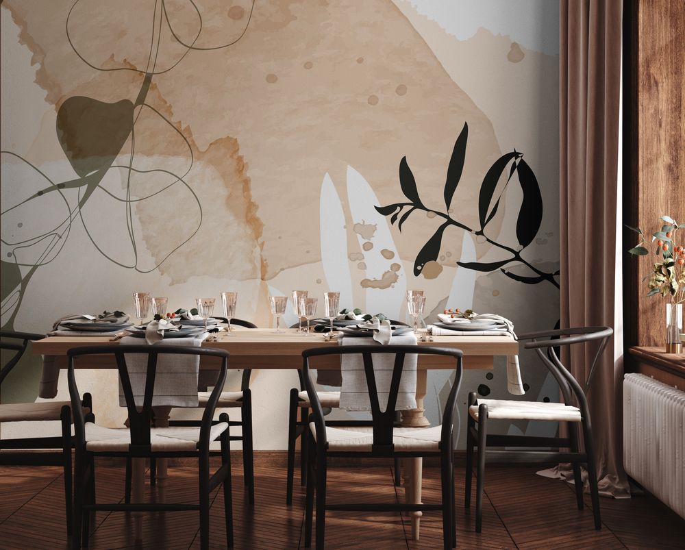 Abstract Pattern with Leaves in Beige photowallpaper Wallpassion