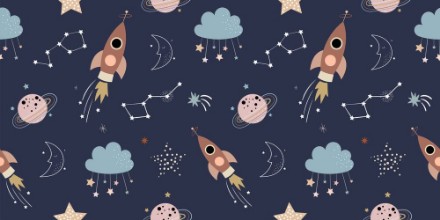 Pattern with Space Rockets photowallpaper Wallpassion