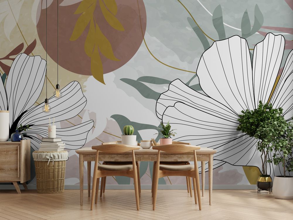 Retro Pattern with Summer Flowers photowallpaper Wallpassion