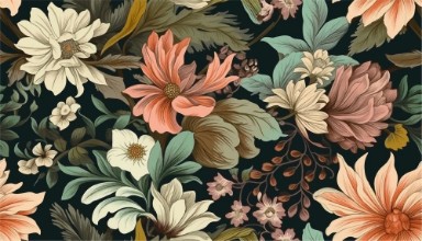 Vintage Flowers against Black photowallpaper Wallpassion