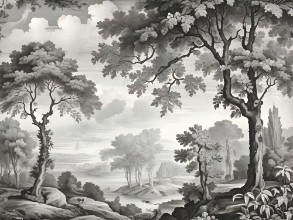Illustration of Forest in Black and White photowallpaper Wallpassion