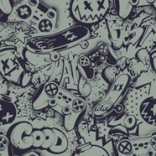 Graffiti with Gaming and Skateboard photowallpaper Wallpassion