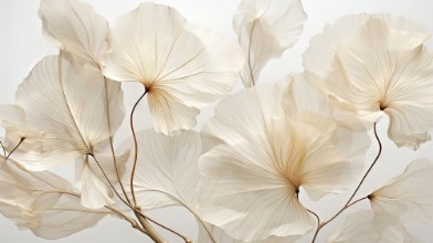 Natural White Transparant Leaves photowallpaper Wallpassion