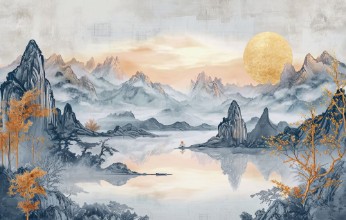 Illustration of Chinese Scenic Lake photowallpaper Wallpassion