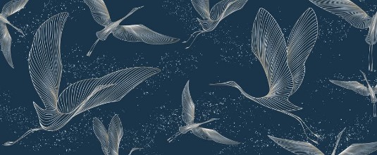 Pattern with Flying Crane Birds photowallpaper Wallpassion