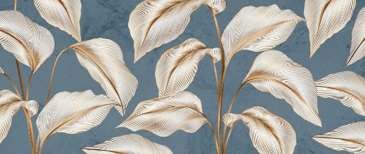 White Tropical Leaves aginst Blue photowallpaper Wallpassion