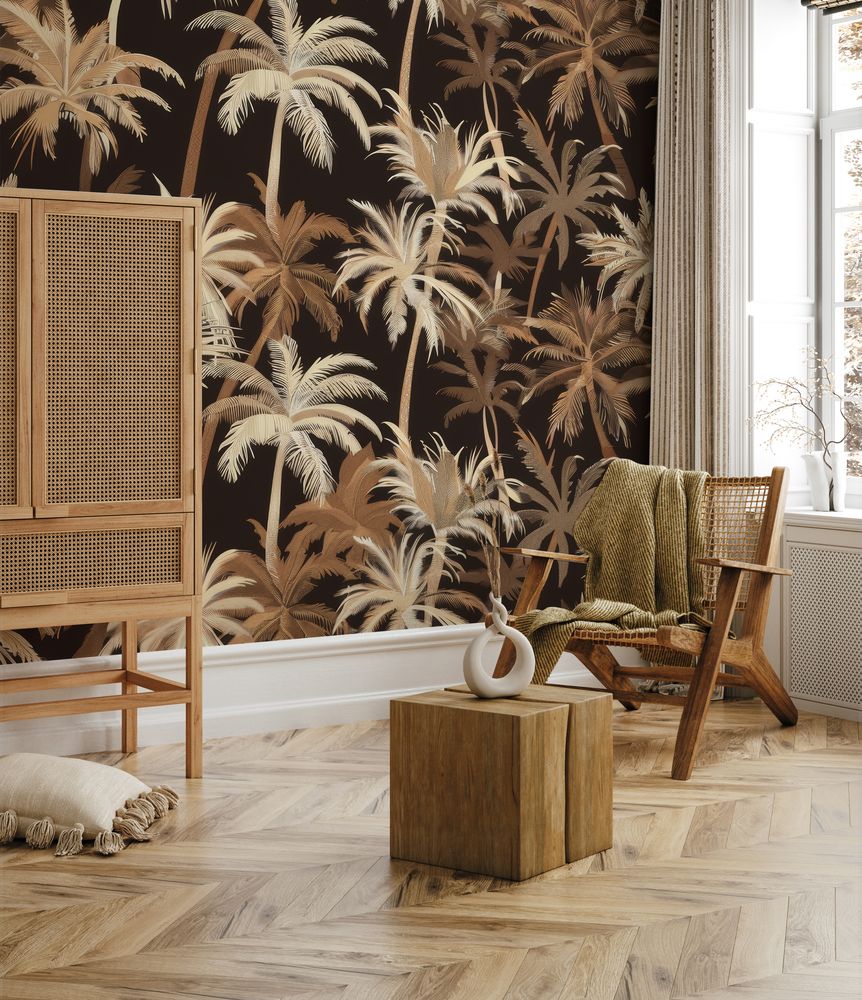 Palm Tree Pattern in Brown photowallpaper Wallpassion