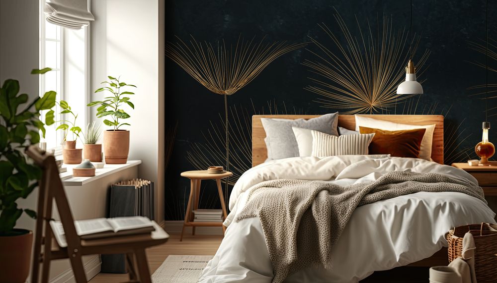 Dandelion Flowers with Golden Lines photowallpaper Wallpassion