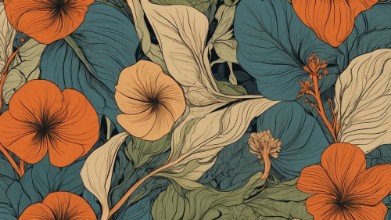 Flowers and Leaves in Retro Style photowallpaper Wallpassion