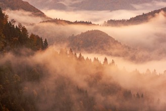 Misty Mountain Landscape in Brown photowallpaper Wallpassion