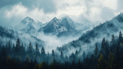 Misty Mountain Landscape in Blue photowallpaper Wallpassion