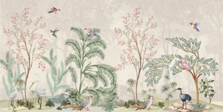 Blossom Trees with Sparrows photowallpaper Wallpassion