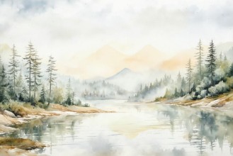 Light Illustration of Silent Lake photowallpaper Wallpassion