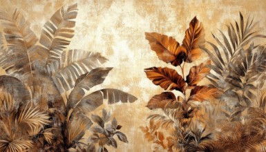 Brown Tropical Leaves in Vintage photowallpaper Wallpassion