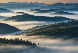 Serene Mountain Landscape with Mist photowallpaper Wallpassion