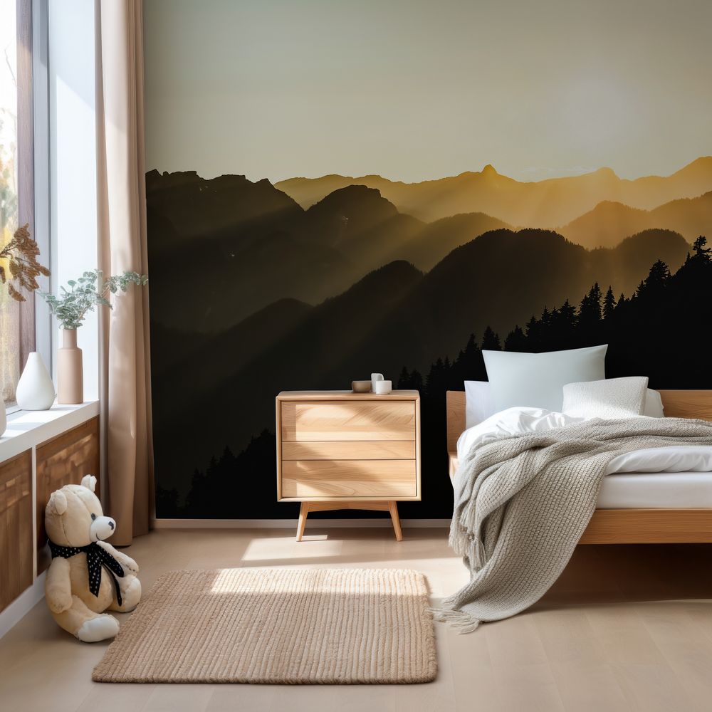 Sunset Sun Rays Over the Mountains photowallpaper Scandiwall
