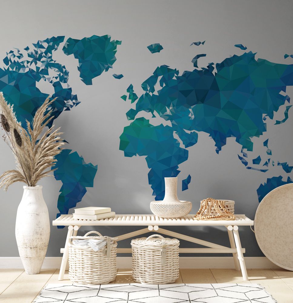 World map in Blue photowallpaper Scandiwall