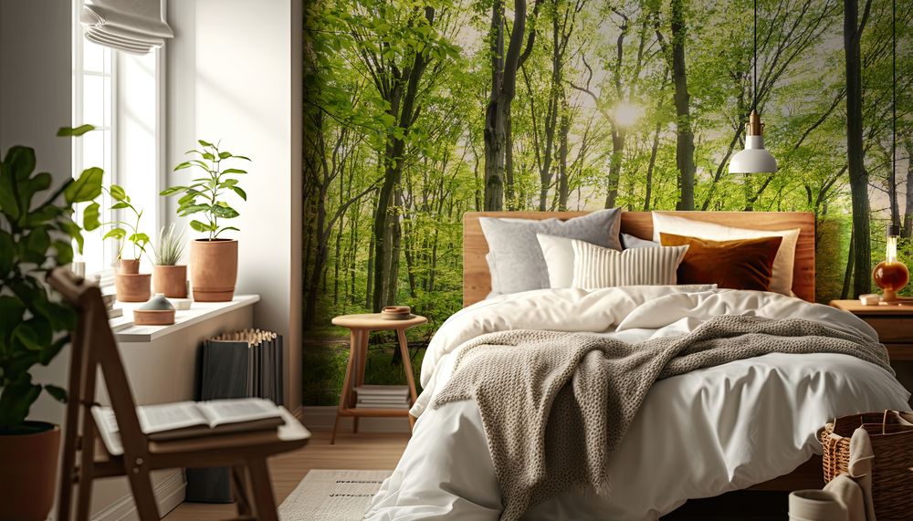 Morning in sunny forest photowallpaper Scandiwall