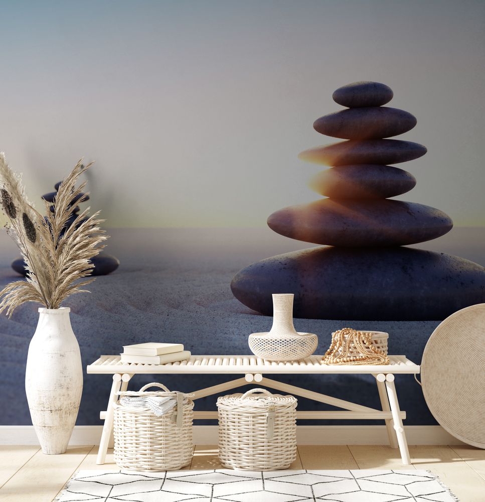 Steintrme mit Sandwellen in Sonnenuntergang photowallpaper Scandiwall