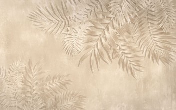 Drawing of Palm Leaves in Beige photowallpaper Wallpassion