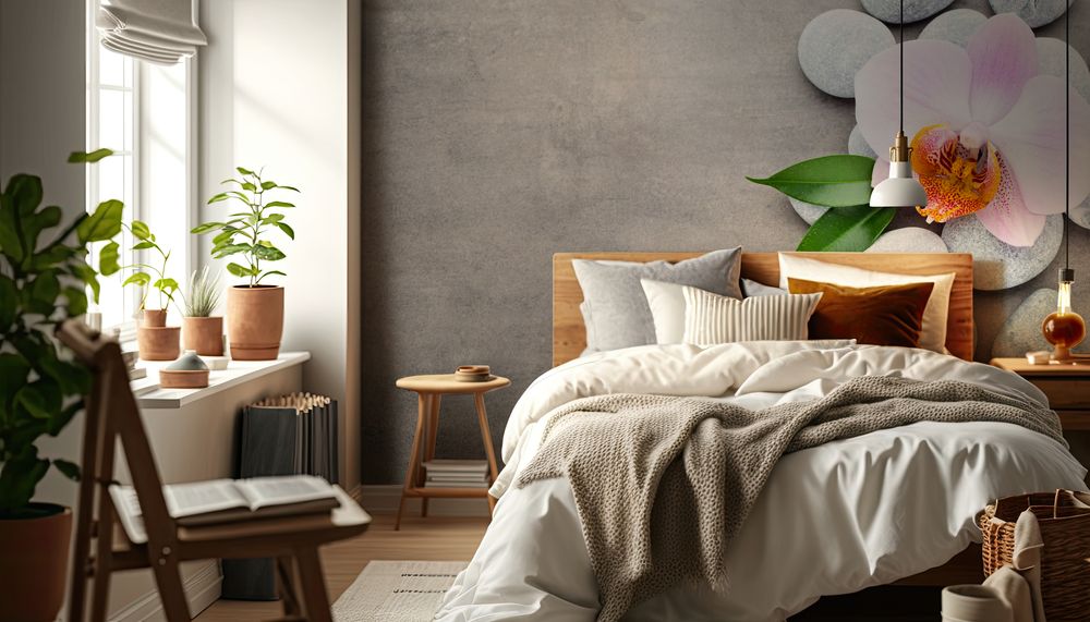 Spa orchid theme objects on grey background photowallpaper Scandiwall
