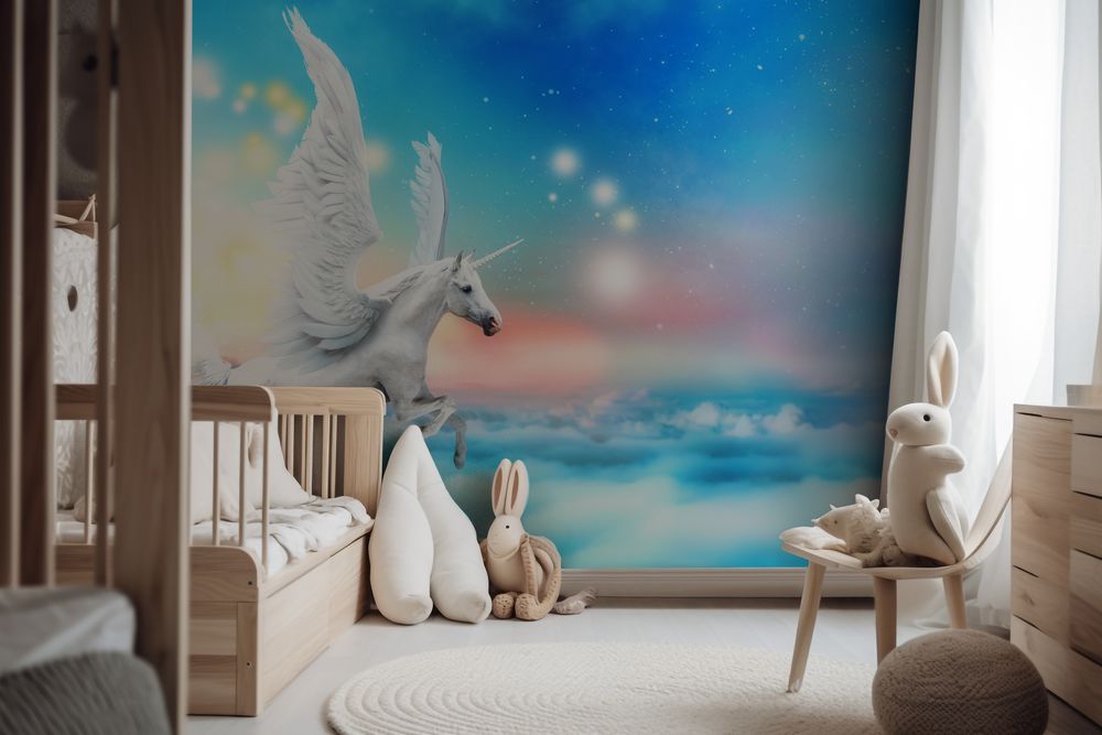 White Pegasus Unicorn photowallpaper Scandiwall
