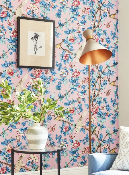 Caverley Rose/French Blue - DOSW217035 wallpaper Sanderson