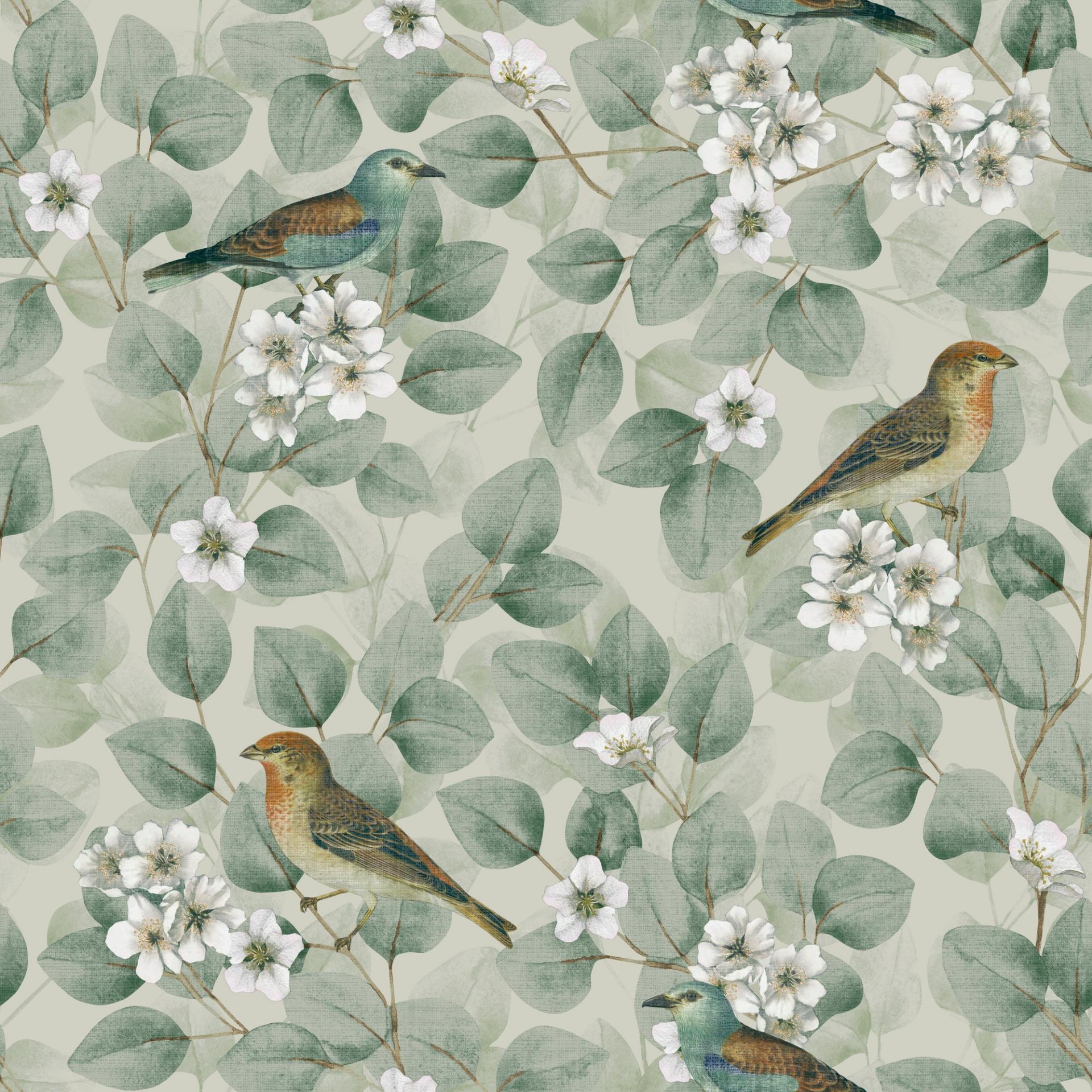 Birds & Blossoms Green - 296402 wallpaper Arthouse
