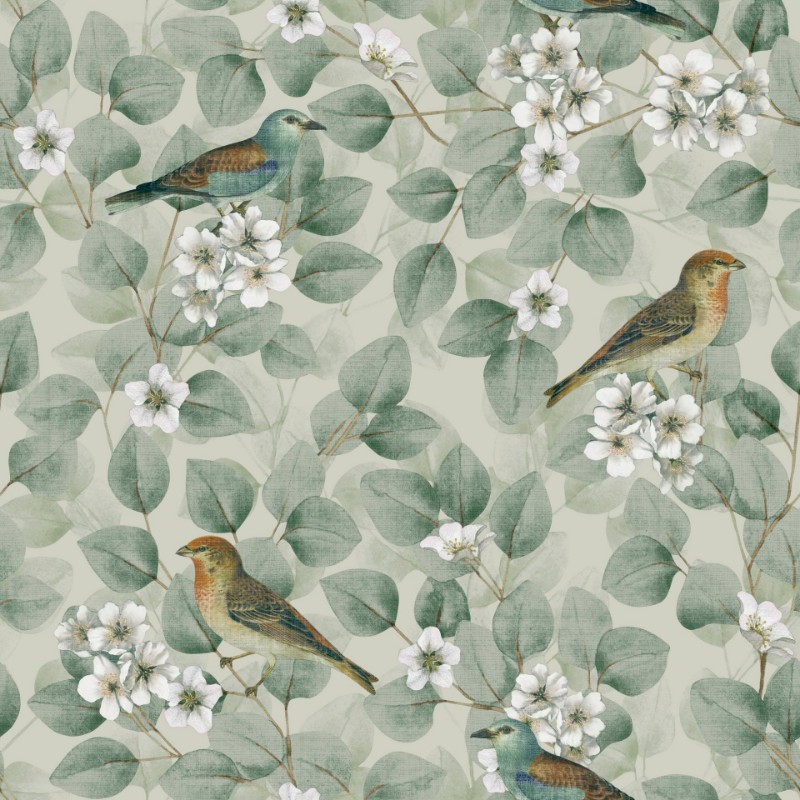 Birds & Blossoms Green - 296402 wallpaper Arthouse