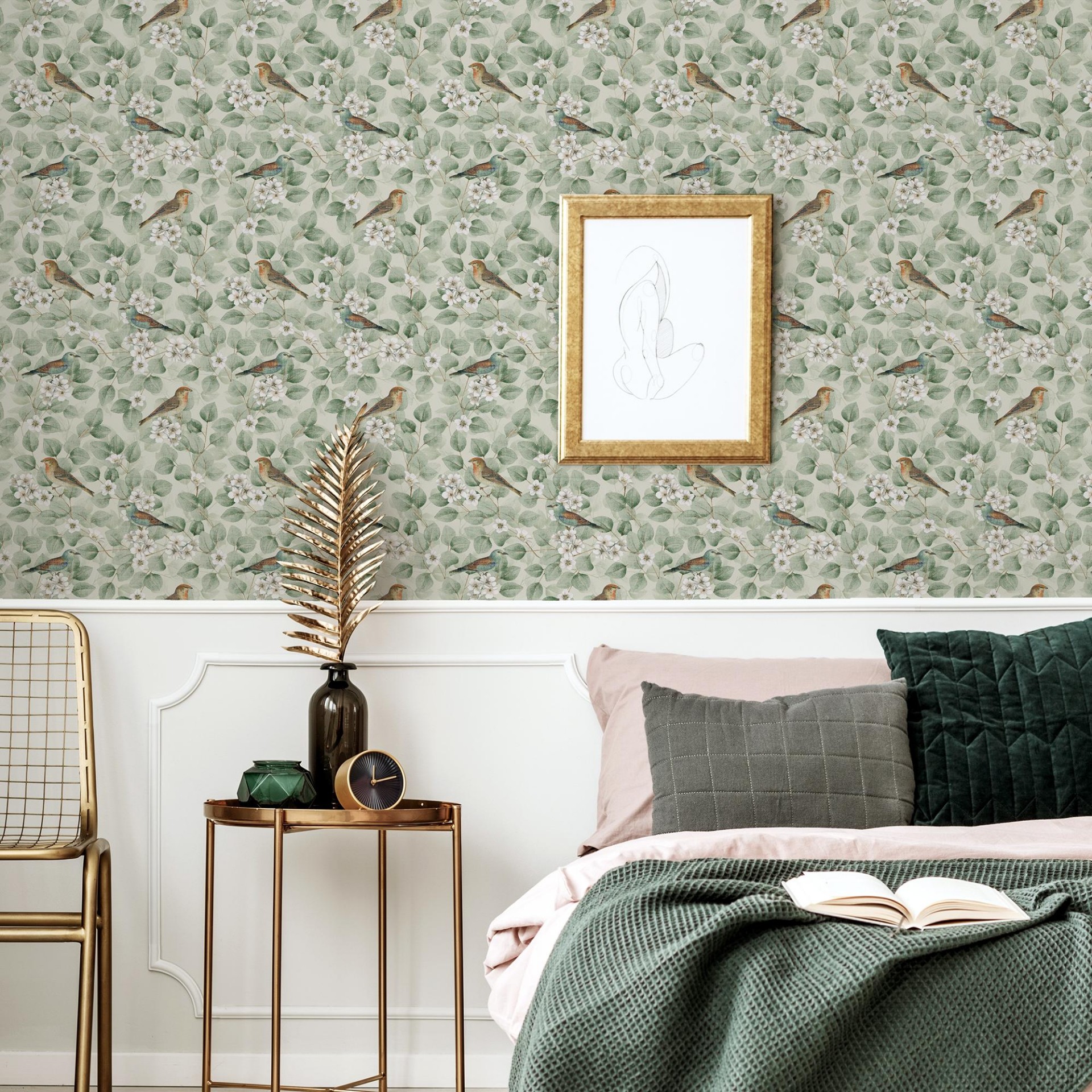 Birds & Blossoms Green - 296402 wallpaper Arthouse
