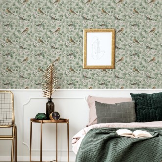 Birds & Blossoms Green - 296402 wallpaper Arthouse