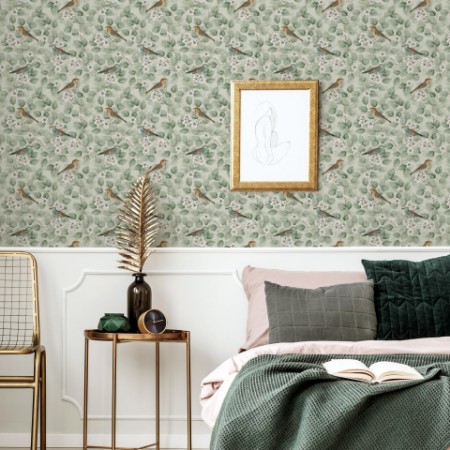 Birds & Blossoms Green - 296402 wallpaper Arthouse