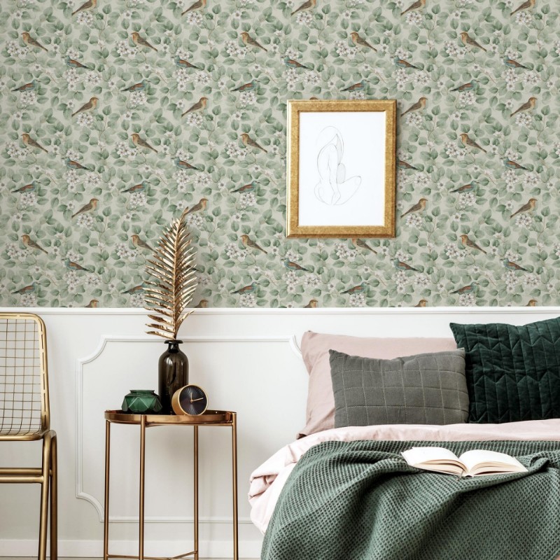 Birds & Blossoms Green - 296402 wallpaper Arthouse