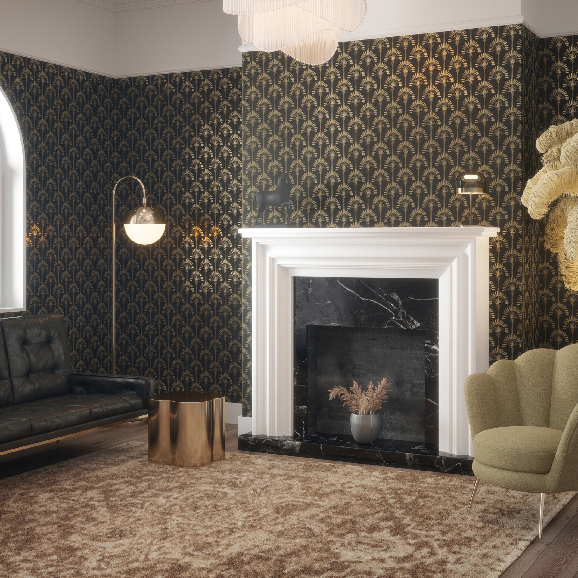 Palm Palace Black & Gold - 921702 wallpaper Arthouse