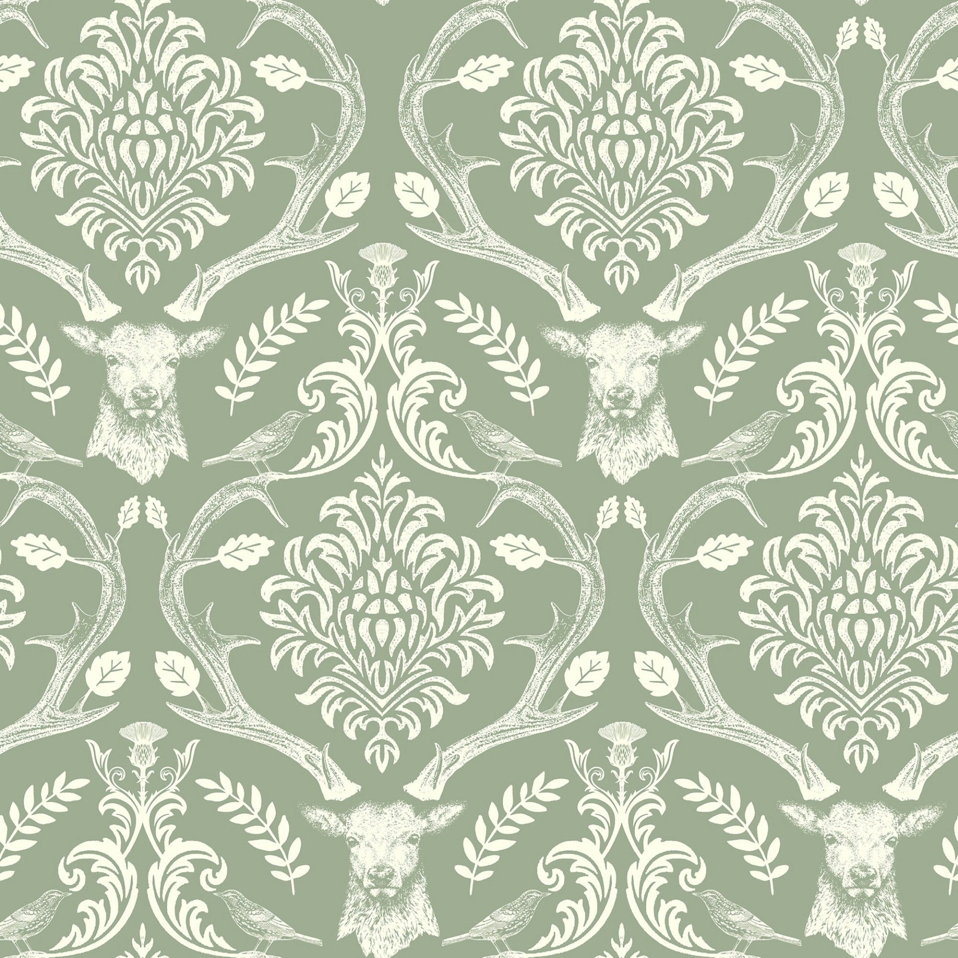 Stag Damask Sage Green - 923706 wallpaper Arthouse