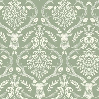 Stag Damask Sage Green - 923706 wallpaper Arthouse