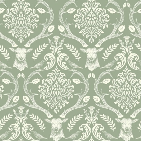 Stag Damask Sage Green - 923706 wallpaper Arthouse
