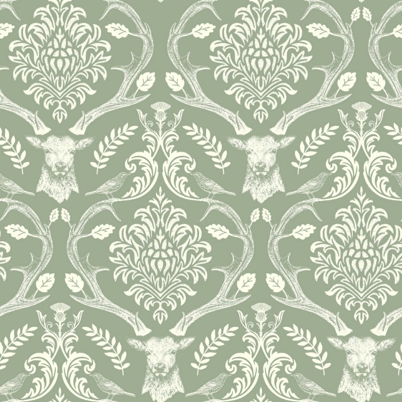 Stag Damask Sage Green - 923706 wallpaper Arthouse