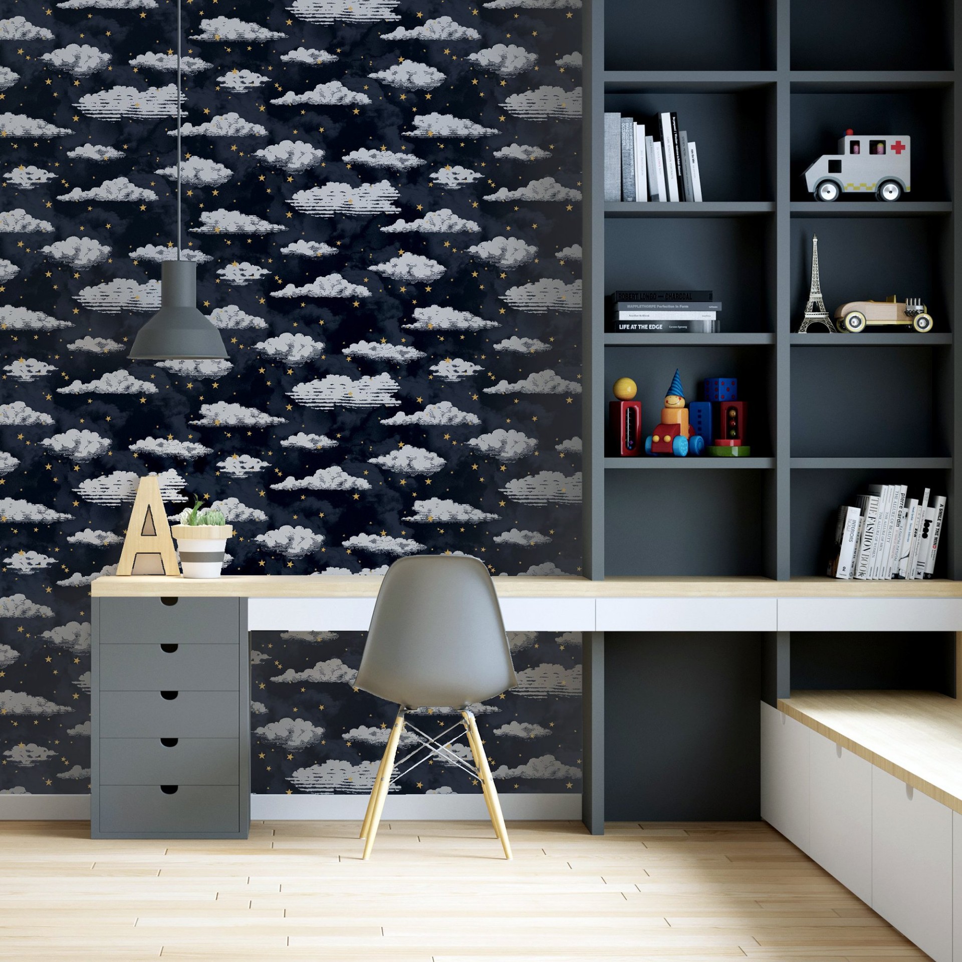 Stars And Clouds Navy - 923907 wallpaper Arthouse