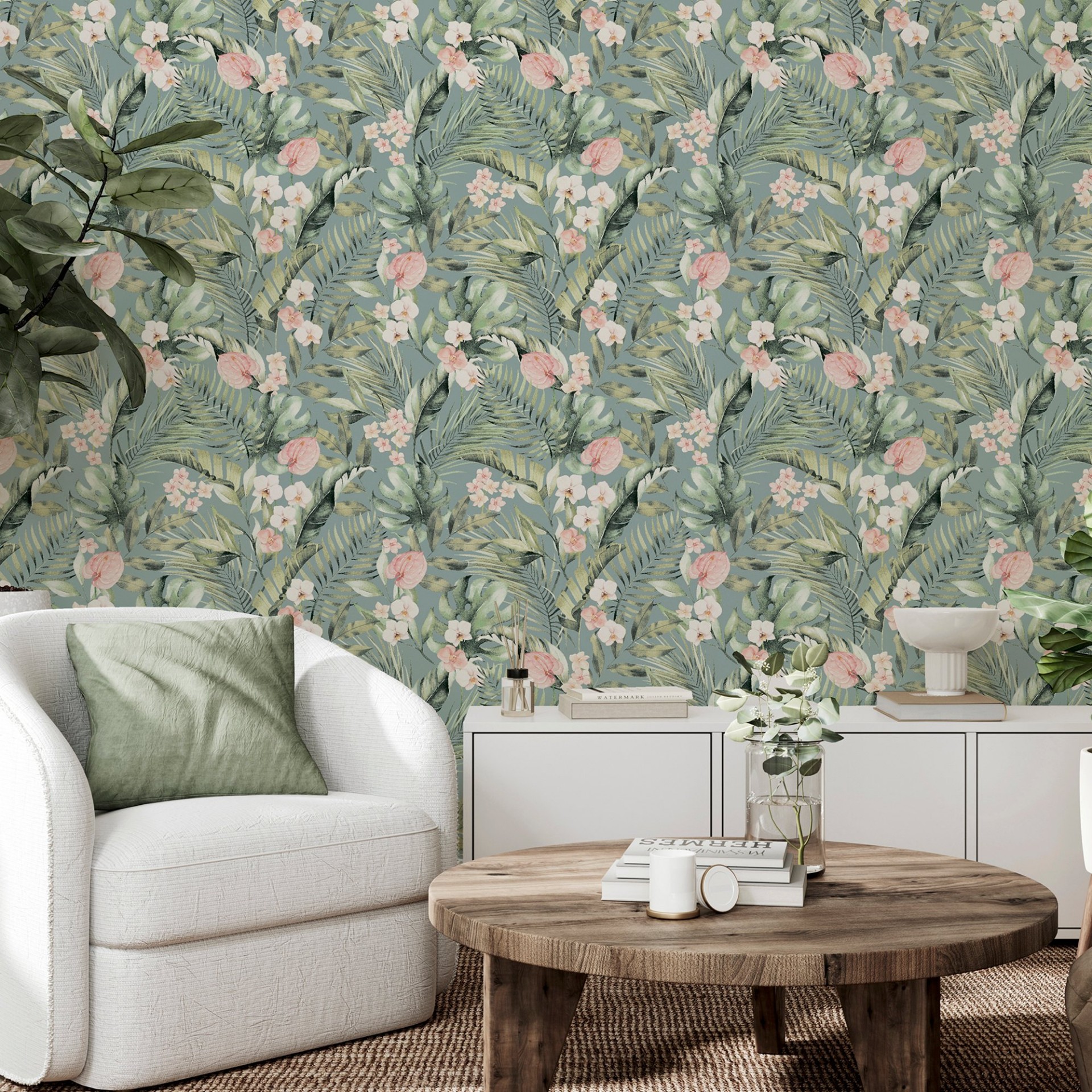Tropical Floral Sea Blue - 924905 wallpaper Arthouse