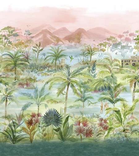 Kerala Mural Teal - W0239/01 wallpaper Clarke & Clarke